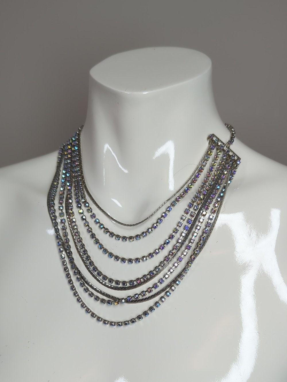 Vintage Multi-Strand Iridescent Crystal Statement Necklace - Women Jewelry